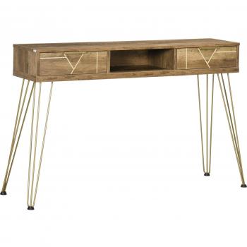 HOMCOM Consola Mueble Recibidor de Entrada con 2 Cajones Estante Abierto y Patas de Acero 120x29x79 cm Madera y Bronce