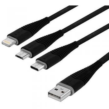 Cable Devia Fish 1 Serie 3 en 1 (2.4A, 1.2M) para Apple iOS y Android C + Micro USB - Negro