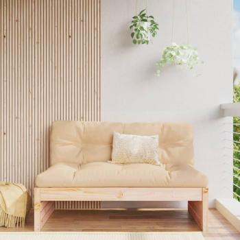 Sofá central de madera maciza de pino 120x80 cm en colores natural, blanco y gris - Conjunto Terraza Muebles Jardín Exterior