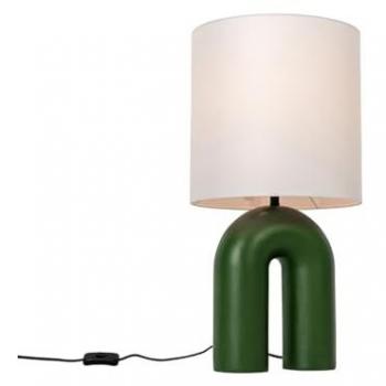 Lámpara de mesa de diseño verde con pantalla de lino blanco - Lotti, Plástico/Textil, Orgánica, Máx. 1 x 40 Watt
