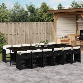 13-Piece Black Poly Rattan Garden Dining Set with Cushions
