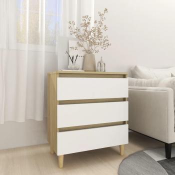 Aparador de madera contrachapada y aglomerado blanco y roble Sonoma 60x35x69 cm, Mueble de Almacenaje de Salón, Armarios con Puertas, Cajón de Madera, Buffet para