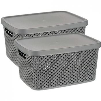 Pack de 2 Cajas Organizadoras con Tapa, Cajas Almacenaje de Plástico con Tapa, Cajas Almacenaje Decorativas, Caja Organizadora Plástico con Diseño Transpirable (3,5 litros, Antr