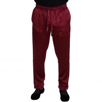 Dolce & Gabbana Bordeaux Silk DG Sleep Lounge Pants - Slim-fit Trousers, Male, Red, Size: M (IT48)