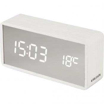 Reloj despertador de chapa de madera Karlsson Silver Mirror LED con pantalla LED, efecto espejo, diseño moderno y elegante en color plateado