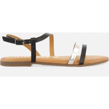 Gioseppo - Sandalias de Piel Metalizadas para Mujer con Tiras Negras y Cierre Ajustable con Hebilla