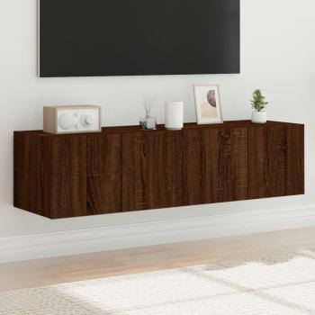 Mueble TV de pared con luces LED 2 uds, dimensiones 60x35x31 cm, color marrón roble