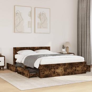 Cama con cabecero de madera de ingeniería roble ahumado 140x200 cm