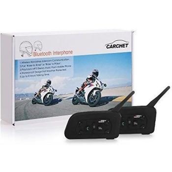 CARCHET 2 x Intercomunicador Bluetooth 1200M Teléfono Auriculares para Moto Casco Piloto ,soporte de intercomunicación inalámbrica Interphone, especialmente diseñado para Scooters y motociclista. Compatible para móvil Android? iPhone 5 5 5S 4GS 4 4, 