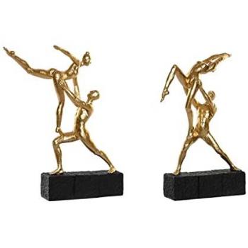 Figura Decorativa DKD Home Decor 21 x 5,5 x 25,5 cm Negro Dorado Gimnasta (2 Unidades)