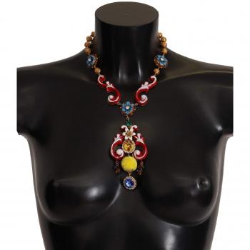 Dolce & Gabbana Gold Brass Carretto Sicily Statement Crystal Chain Necklace