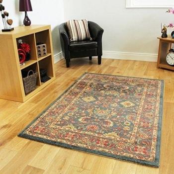 Alfombra Suave Gruesa Fácil de Limpiar Clásica Azul Beige Tradicional- Ziegler 240cmx340cm