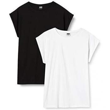 URBAN CLASSICS Camiseta básica mujer de manga corta, cuello redondo, de algodón hombros caídos, con