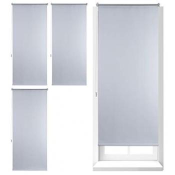 Set de 4 Estores Opacos Térmicos Sin Taladrar 66 cm Ancho, Cortinas Enrollables de Tela-Aluminio-Plástico, 70x165 cm, Color Blanco