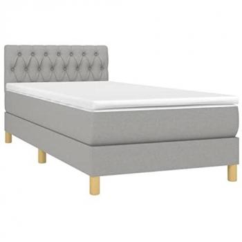 Cama box spring con colchón viscoelástico de espuma, protector, muelles ensacados, adaptable, acolchado reversible, tela gris claro 90x190 cm
