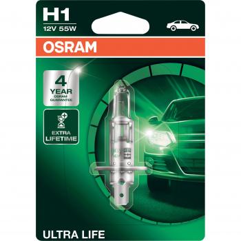 OSRAM ULTRA LIFE H1, halogen headlamp, 64150ULT-01B, 12 V passenger car, single blister