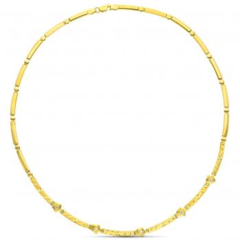 Gargantilla Oro 18k Mujer Tramos Lisos Combinados Flores Circonitas Mosquetón Elegante Brillo Mate 45cm 7,20gr