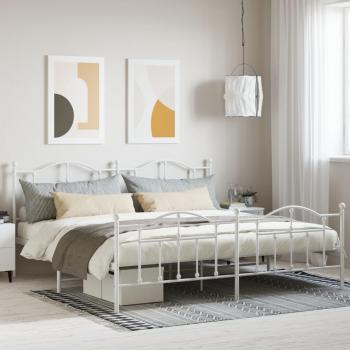 Cama de metal blanca con cabecero y pediera 200x200 cm Vidaxl
