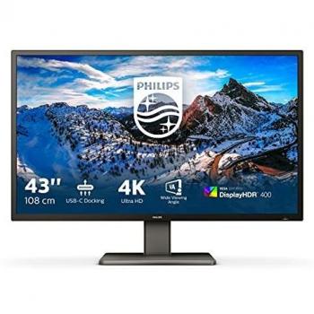 Philips 439P1 - 43 Inch 4K UHD Monitor, 60Hz, 4ms , VA, HDR 400, USB-C Docking, KVM, Speakers, Height Adjust, MultiView