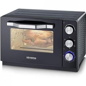 Horno Tostador Eléctrico Severin TO 2071, 20 L, 1380 W, Ventilado, con Timer y Luz Interna, Negro/Acero Inoxidable