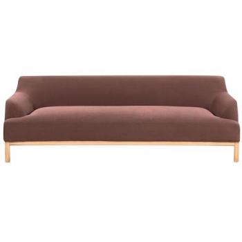 Sofá 3 Plazas Elegante de Tela Poliester con Patas de Madera Color Borgoña Sosjo