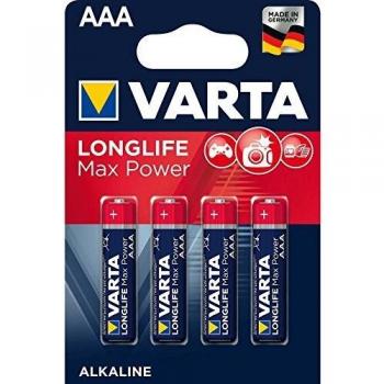 Baterías Alcalinas Varta Longlife Max Power AAA (LR03) - 4 Piezas, 1.5V