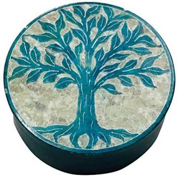 Caja Redonda Árbol de la Vida Azul - Complementos Naturales 0x5x25 cm
