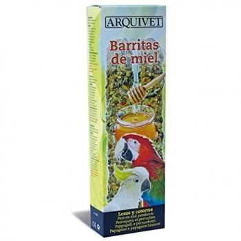 ARQUIVET Barritas de Miel para Loros y cotorras 150 gr - Comida en Forma de barritas de Semillas para Aves - Golosinas, chuches, premios, recompensas, Snacks para pájaros