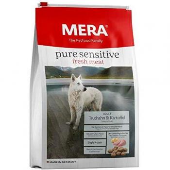 MERA Pure Sensitive Fresh Meat - Comida para Perros Adultos de Pavo y Patatas, alimento seco para Perros con una fórmula sin Cereales y 25% de Carne Fresca