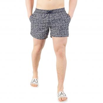 Emporio Armani Ea7 Allover Logo Gráfico Hombres Natación Shorts, Marina De Guerra X-grande