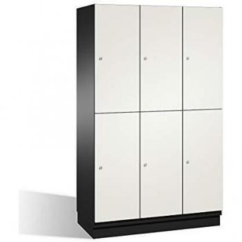 Armario de compartimentos C+P Cambio con puertas de chapa y barra para ropa, 3 compartimentos, cuerpo gris oscuro, ancho 1200 mm