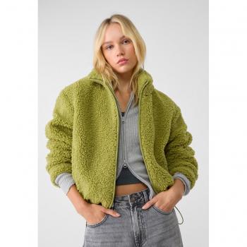 Pistachio Green Faux Shearling Zip-Up Jacket XS