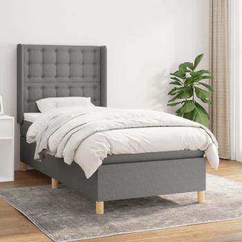 Cama box spring con colchón de muelles gris oscuro 90x190 cm tela