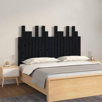 Cabecero de cama de pared negro 127,5x3x80 cm madera maciza de pino