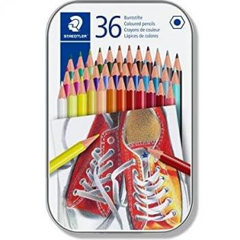 Lápices de Colores Hexagonales Staedtler 175, Estuche Metálico con 36 Colores Surtidos
