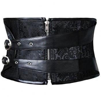 Charmian Women's Steampunk Gothic Retro Brocade Short Torso Waspie Underbust corsé Waist Trainer with Buckles Black XX-Large