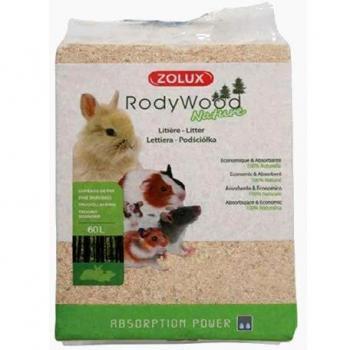 Lecho Rodywood Natural 60L - Sustrato ecológico para mascotas, elaborado a base de madera natural, altamente absorbente, biodegradable, sin polvo y con propiedades antiolor