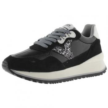 Zapatillas deportivas Victoria Viento metalizado mujer negro, de nylon metalizado con piezas de serraje al tono y suela dentada