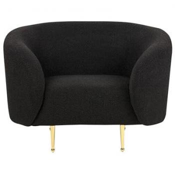 Sillón Bouclé Negro Suave con Patas Doradas Estilo Glam Retro Loen