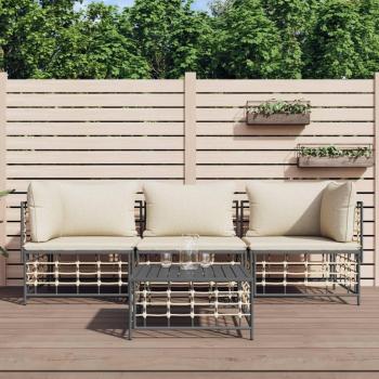 4-Piece Anthracite Poly Rattan Garden Lounge Set with Cushions