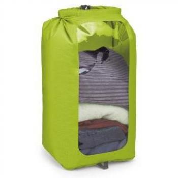 Bolsa estanca Osprey DrySack Window 35L verde lima, impermeable, capacidad de 35 litros, material duradero y ligero, ventana transparente para contenido visible