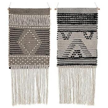 Decoración Colgante Boho DKD Home Decor Beige y Gris Oscuro con Flecos 45 x 1 x 61 cm (2 Unidades)