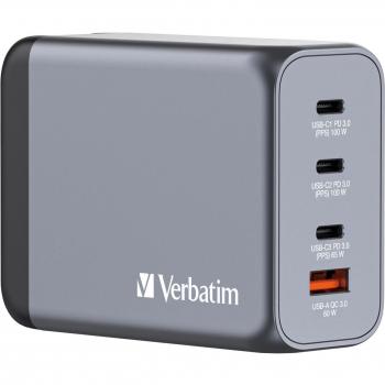 Verbatim GNC-200 GaN Charger 200W with 2 x USB-C PD 100W / 1 x USB-C PD 65W / 1 x USB QC 3.0 (EU/UK/US)