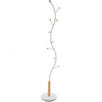 Perchero de Pie Versa Sisak Blanco con 9 Ganchos para Ropa y Bolsos, Estilo Minimalista