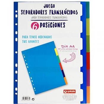 Grafoplás 41260400. Juego de Separadores de Colores para Archivadores y Carpetas, 6 Posiciones, Tamaño A4