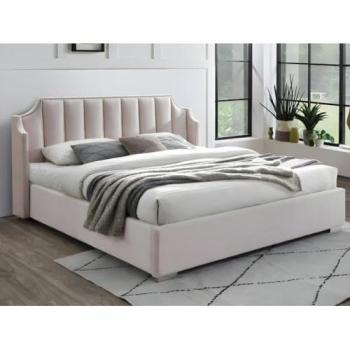 Canapé abatible de 140 x 190 cm con cabecero curvado de terciopelo rosa + colchón TEOMIS