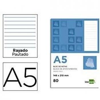 BLOC NOTAS LIDERPAPEL HORIZONTAL A5 80 HOJAS 60G/M2 PERFORADO