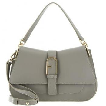 Furla Flow Leather Shoulder Bag with Golden Detail in Gray - One Size