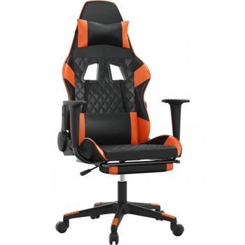 Silla de Gaming con Reposapiés Negra y Naranja en Similpiel