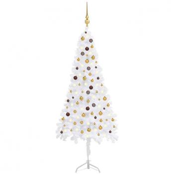 Árbol de Navidad de esquina LED y bolas PVC blanco 240 cm
